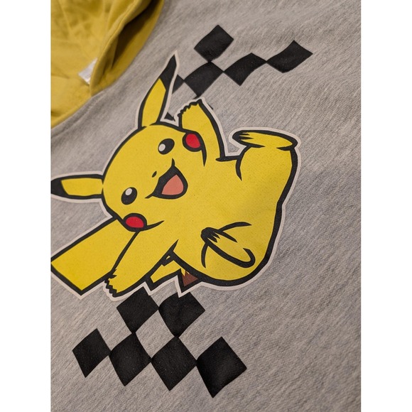 Pokemon Pikachu Hoodie Youth XL 18/20 Gray Yellow Sweatshirt Anime Graphic 2023 - Picture 4 of 8